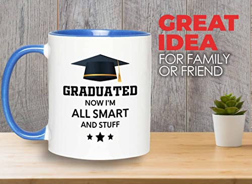 Flairy Land Graduation 2Tone Blue Mug 11oz - All Smart and Stuff - Graduation Gifts for Her Senior Graduation College Student College Graduate Classmate MBA Grad