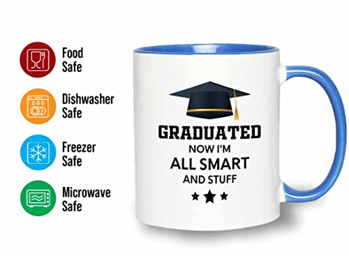 Flairy Land Graduation 2Tone Blue Mug 11oz - All Smart and Stuff - Graduation Gifts for Her Senior Graduation College Student College Graduate Classmate MBA Grad