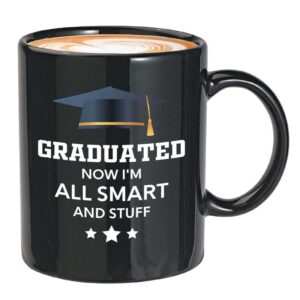 flairy land graduation coffee mug 11oz black - all smart and stuff - graduation gifts for her senior graduation college student college graduate classmate mba grad