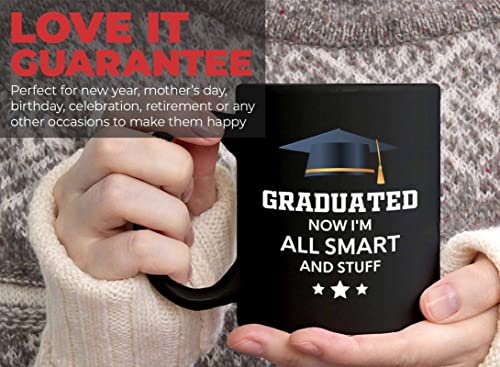 Flairy Land Graduation Coffee Mug 11oz Black - All Smart and Stuff - Graduation Gifts for Her Senior Graduation College Student College Graduate Classmate MBA Grad