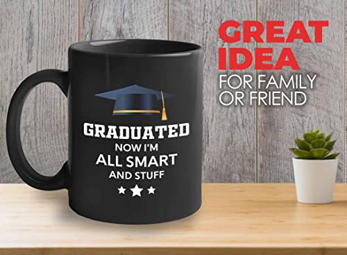 Flairy Land Graduation Coffee Mug 11oz Black - All Smart and Stuff - Graduation Gifts for Her Senior Graduation College Student College Graduate Classmate MBA Grad