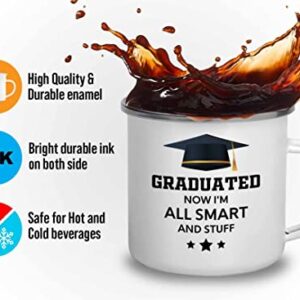 Flairy Land Graduation Camper Mug 12oz - All Smart and Stuff - Graduation Gifts for Her Senior Graduation College Student College Graduate Classmate MBA Grad