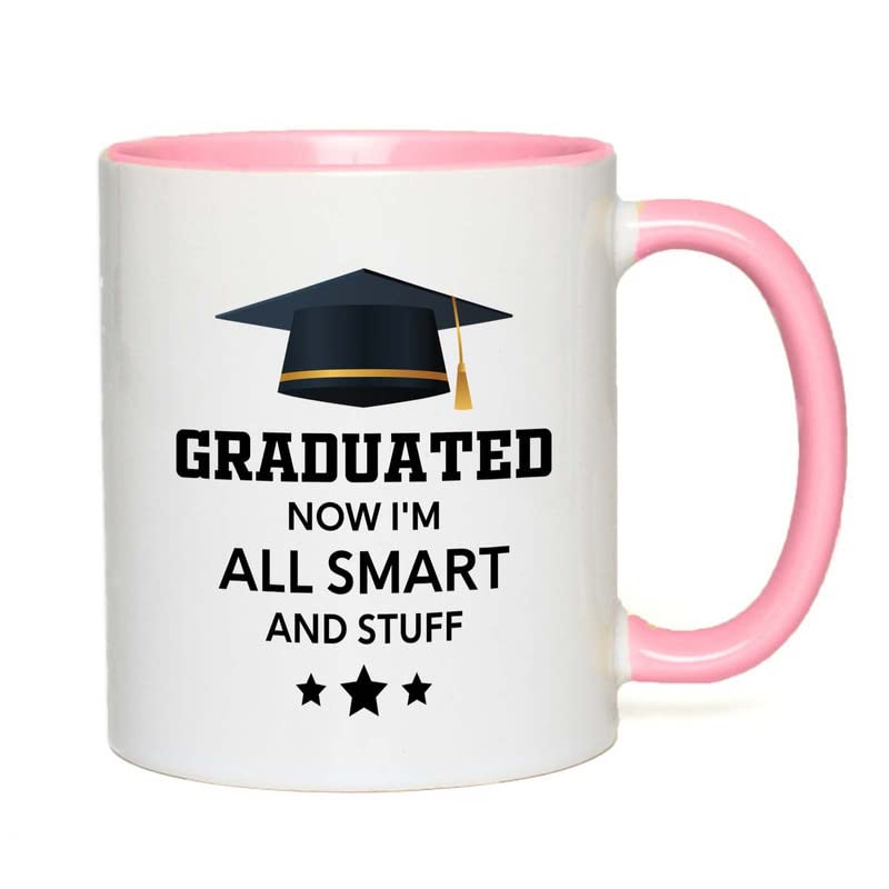 Flairy Land Graduation 2Tone Pink Mug 11oz - All Smart and Stuff - Graduation Gifts for Her Senior Graduation College Student College Graduate Classmate MBA Grad