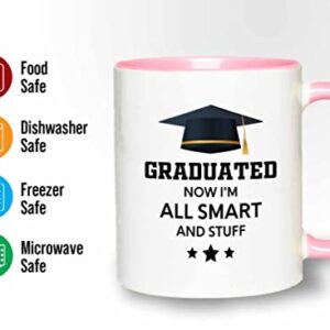 Flairy Land Graduation 2Tone Pink Mug 11oz - All Smart and Stuff - Graduation Gifts for Her Senior Graduation College Student College Graduate Classmate MBA Grad