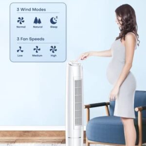 43-INCH Air Conditioner Portable for Room, BREEZEWELL Evaporative Air Cooler, 60° Oscillating Cooling Fan w/Remote, 12H Timer, 3 Speeds, 4 Ice Packs, Windowless Swamp Cooler for Bedroom Home Office