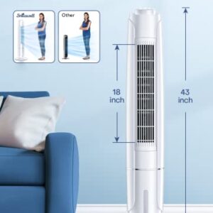 43-INCH Air Conditioner Portable for Room, BREEZEWELL Evaporative Air Cooler, 60° Oscillating Cooling Fan w/Remote, 12H Timer, 3 Speeds, 4 Ice Packs, Windowless Swamp Cooler for Bedroom Home Office