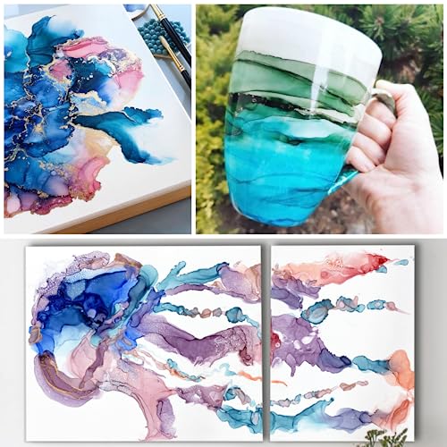 Alcohol Ink Set - 15 Colors High Concentrated Alcohol-Based Ink, Concentrated Epoxy Resin Paint Colour Dye for Resin Petri Dish, Painting, Coaster, Tumbler Cup, Ceramic, Glass, Metal etc. (10ml Each)