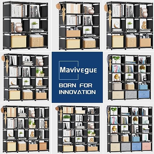 Mavivegue Book Shelf, 12 Cube Storage Organizer, DIY Bookcase, Metal Cube Bookshelf,Tall Book case for Bedroom, Living Room,Office,Closet Storage Organizer, Black Cubicle Storage Rack