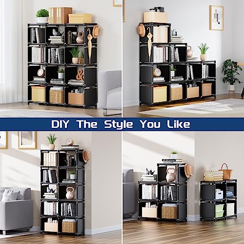 Mavivegue Book Shelf, 12 Cube Storage Organizer, DIY Bookcase, Metal Cube Bookshelf,Tall Book case for Bedroom, Living Room,Office,Closet Storage Organizer, Black Cubicle Storage Rack