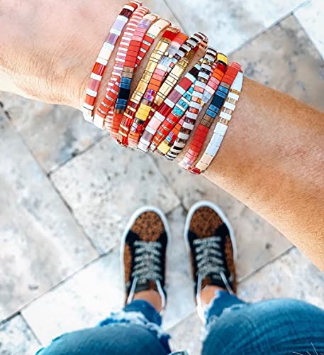 Sonateomber Zebra Black White Gold Tila Flat Beads Stretch Strand Bracelet for Women Girls - Trendy Unique Friendship Handmade Mixed Colorful Square Beaded Miyuk Beach Link Bracelets Stack Jewelry Gifts