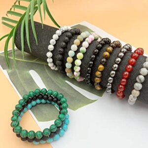 BOMAIL 12Pcs Natural Semi-Precious Gemstones Bracelets -8mm Round Beaded Bracelets for Men Women Reiki Healing Crystals Beads Stretch Bracelet