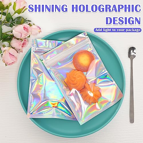 JETMORE 100 Pcs Mylar Bags, Holographic Bags, Smell Proof Bags, Resealable Bags for Small Business, Sample Bags with Clear Window, Sealable Bags for Pen, Brushes, Jewelry, Candy, Necklaces (2.4x9in)