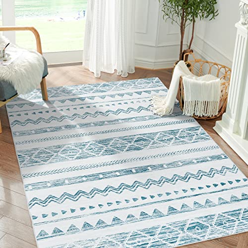 jinchan Area Rug 8x10 Bedroom Rug Boho Rug Outdoor Moroccan Floor Cover Rug Mudcloth Rug Geometric Bohemia Mat Blue Diamond Non Slip Carpet for Living Room Kitchen Rug Dining Room Bathroom