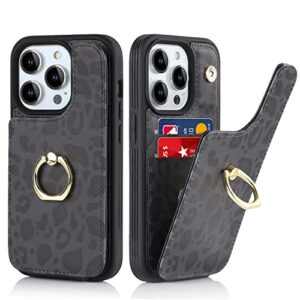 elteker iphone 13 pro max phone case with card holder,wallet case for women with ring kickstand rfid blocking card slots leather case for iphone 13 pro max (6.7") - dark leopard