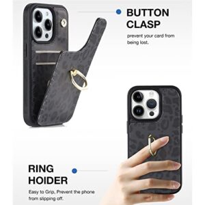Elteker iPhone 13 Pro Max Phone Case with Card Holder,Wallet Case for Women with Ring Kickstand RFID Blocking Card Slots Leather Case for iPhone 13 Pro Max (6.7") - Dark Leopard