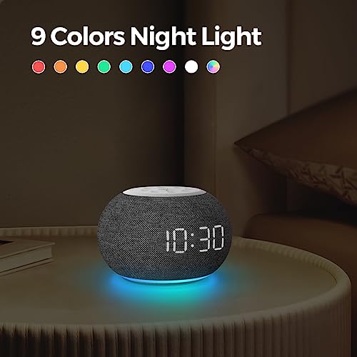 REACHER Auto Dimmable Alarm Clock Radio for Bedrooms, Improved Reception FM Radio, 9 Color Night Light, 0-100% Dimmer, 7 Wake Up Sounds, Sleep Timer, Small Digital Clock for Bedside