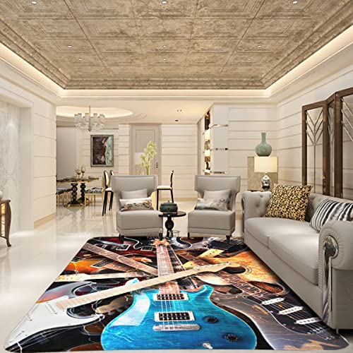 Electric Guitar Rug Musical Instrument Guitar Pattern Area Rugs Fashion Modern Music Floor Mat for Living Room Dining Room Bedroom Playroom Carpet 36" X 24"