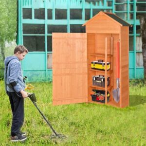 HOUAGI Outdoor Storage Shed,Wood Tool Shed,Waterproof Garden Vertical Wooden Storage, Cabinet with Lockable,Doors for Garden, Patio, Backyard, Backyard, Patio, Lawn, Meadow, Farmland