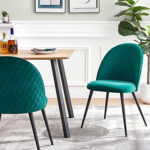 NORDICANA Dining Table Chair Set, 5 Piece Rectangular 49 in Faux Wood Grain Dinner Table with Kelly Green Velvet Upholstery Side Chairs for 4 People, Space-Saving for Dining Room, Kitchen