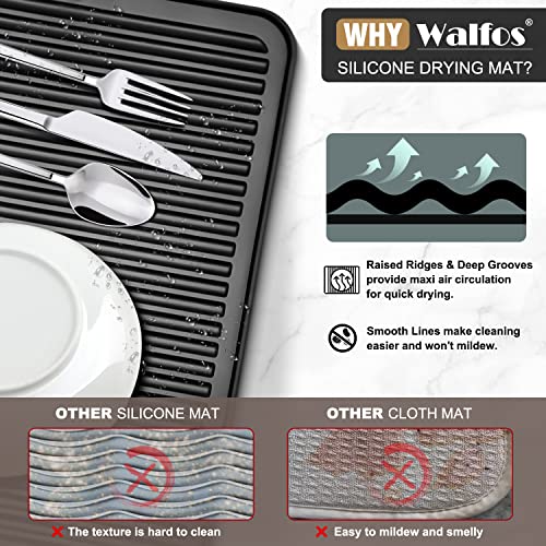 Walfos Dish Drying Mat for Kitchen Counter, Heat Resistant Silicone Dish Mats, Multi-Purpose Kitchen Drying Mats for Counter Top, Sink, 16x12 Inch