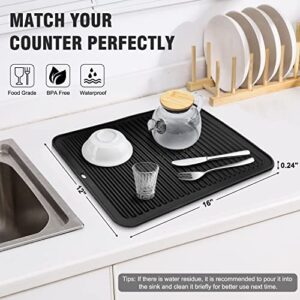 Walfos Dish Drying Mat for Kitchen Counter, Heat Resistant Silicone Dish Mats, Multi-Purpose Kitchen Drying Mats for Counter Top, Sink, 16x12 Inch