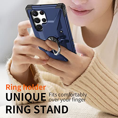 Jakeloo Cell Phone Cases, Cell Phone Holsters Cell Phone Case for Samsung Galaxy S23 Ultra 6.8"(PC+TPU) Shockproof/Ring Kickstand/Anti-wear/Fall-Resistant/Fingerprint Resistant (Blue)