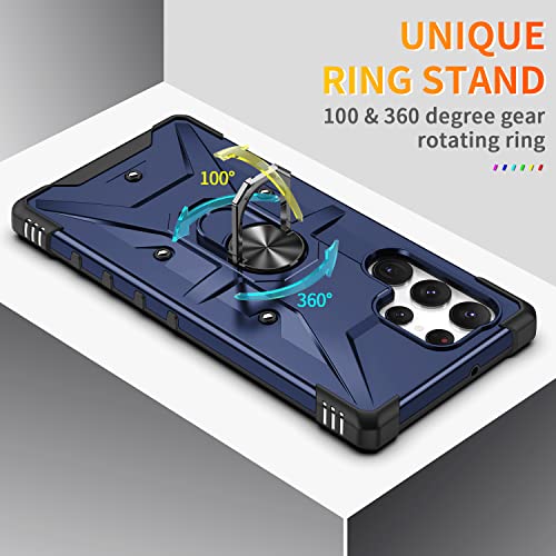 Jakeloo Cell Phone Cases, Cell Phone Holsters Cell Phone Case for Samsung Galaxy S23 Ultra 6.8"(PC+TPU) Shockproof/Ring Kickstand/Anti-wear/Fall-Resistant/Fingerprint Resistant (Blue)
