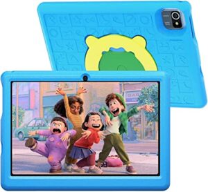 higrace kids tablet 10 inch, android 12 quad core tablet for kids (ages 3-12), 5000mah, 32gb rom, dual camera, wifi, parental control, kid-proof case-blue