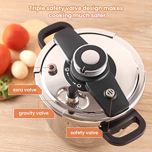 WEHOME Pressure Cooker，6.3-Quart Kitchen Pressure Cooker，Suitable for Induction and Stove-top，304 Stainless Steel Cookware with Easy Opening&Closing Lid，Triple Safety Valve Design (6.3-Quart)