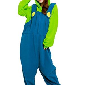 SAZAC Kigurumi Super Mario Bros Luigi - Onesie Jumpsuit Halloween Costume (One Size) Blue/Green