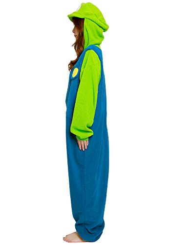 SAZAC Kigurumi Super Mario Bros Luigi - Onesie Jumpsuit Halloween Costume (One Size) Blue/Green