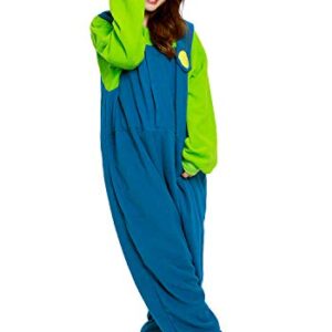 SAZAC Kigurumi Super Mario Bros Luigi - Onesie Jumpsuit Halloween Costume (One Size) Blue/Green