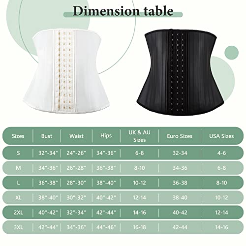 Waist Cinchers,Underbust Latex Sport Girdle,White Waist Trainer For Women,HourglassBody,Corset Belt with Steel Bones Hooks (white, XXX-Large)