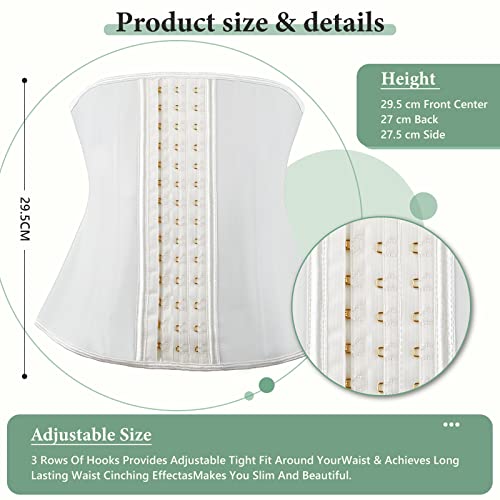 Waist Cinchers,Underbust Latex Sport Girdle,White Waist Trainer For Women,HourglassBody,Corset Belt with Steel Bones Hooks (white, XXX-Large)