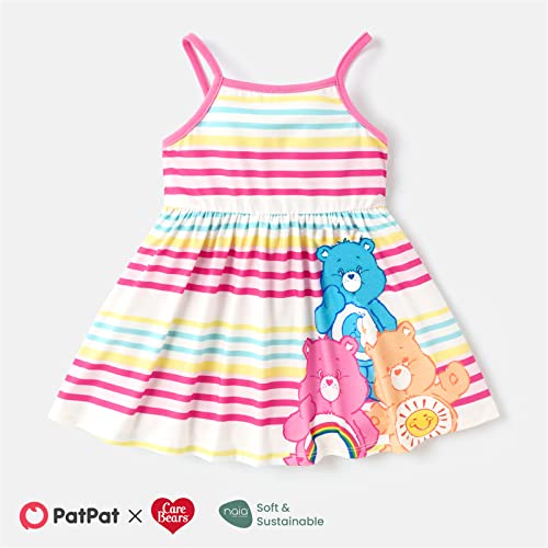 Care Bears Baby Girl Strap Dress Infant Girl A Line Sundress Pink Striped Cami Dress Color Block 18-24 Months