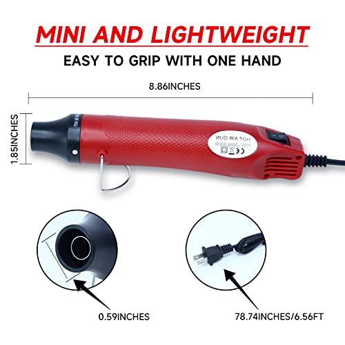 Mini Heat Gun, 300W Portable Heat Gun for Crafts, Fast Heating Handheld Hot Air Gun for DIY, Electronics Repairing, Wrapping, Soldering, Paint Removing and Watercolor Drying(RED)