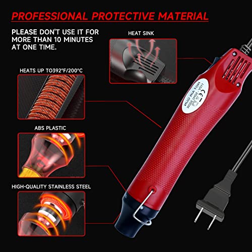 Mini Heat Gun, 300W Portable Heat Gun for Crafts, Fast Heating Handheld Hot Air Gun for DIY, Electronics Repairing, Wrapping, Soldering, Paint Removing and Watercolor Drying(RED)