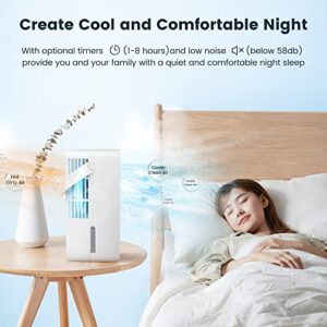 Portable Air Conditioner Fan, Ultra Quiet&Strong Airflow Personal Small Evaporative Air Cooler with 3 Speeds LED Light, 2 Cool Mist&2-8H Timer, Desk Cooler Fan for Room Office Camping, FERRISA (White)