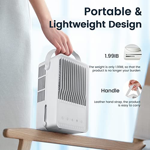 Portable Air Conditioner Fan, Ultra Quiet&Strong Airflow Personal Small Evaporative Air Cooler with 3 Speeds LED Light, 2 Cool Mist&2-8H Timer, Desk Cooler Fan for Room Office Camping, FERRISA (White)