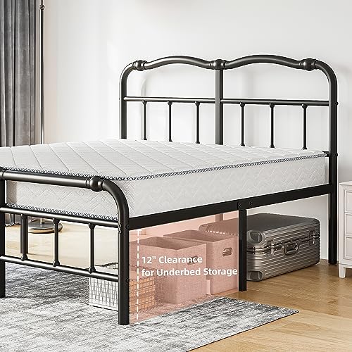 EZBeds King Size Bed Frame with Headboard and Footboard, 14 Inch High, Heavy Duty Bed Frame No Box Spring Needed, Easy Assembly, Noise-Free, Under Bed Storage, Black