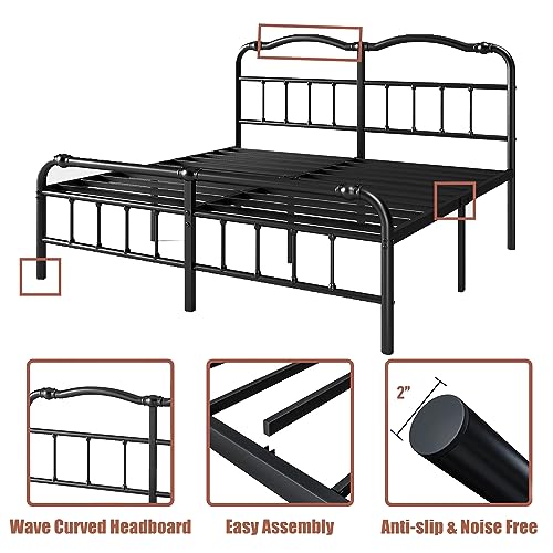 EZBeds King Size Bed Frame with Headboard and Footboard, 14 Inch High, Heavy Duty Bed Frame No Box Spring Needed, Easy Assembly, Noise-Free, Under Bed Storage, Black