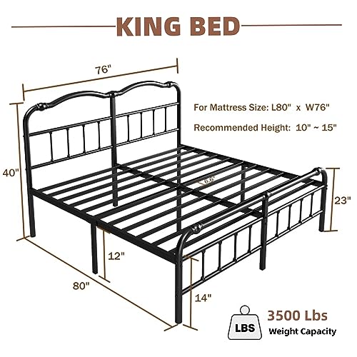 EZBeds King Size Bed Frame with Headboard and Footboard, 14 Inch High, Heavy Duty Bed Frame No Box Spring Needed, Easy Assembly, Noise-Free, Under Bed Storage, Black