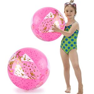 futureplusx 2pcs glitter beach balls, 16 inch inflatable beach balls confetti sparkling balls for kids toddlers sand toys summer pool party favors