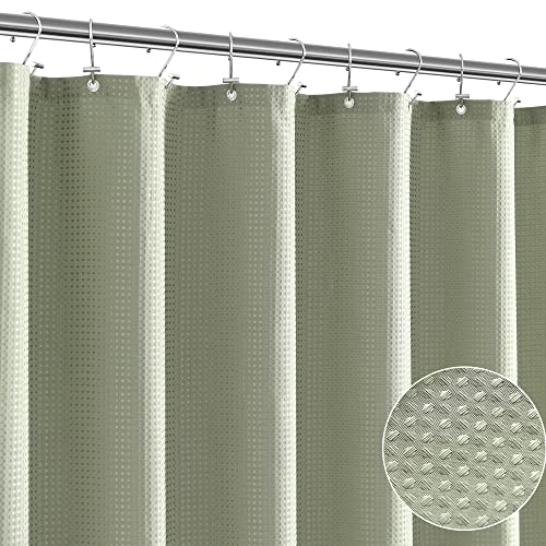 GERGELLA Sage Green Shower Curtain - Waffle Heavy Duty Fabric Shower Curtains for Bathroom, Showers, Hotel Spa Luxury Weighted Polyester Cloth Bath Curtain Set with 12 Hooks，72Wx72H,Green