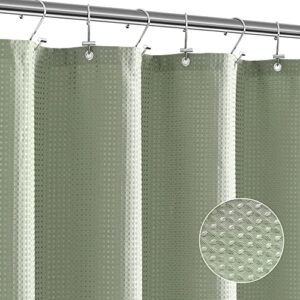 GERGELLA Sage Green Shower Curtain - Waffle Heavy Duty Fabric Shower Curtains for Bathroom, Showers, Hotel Spa Luxury Weighted Polyester Cloth Bath Curtain Set with 12 Hooks，72Wx72H,Green