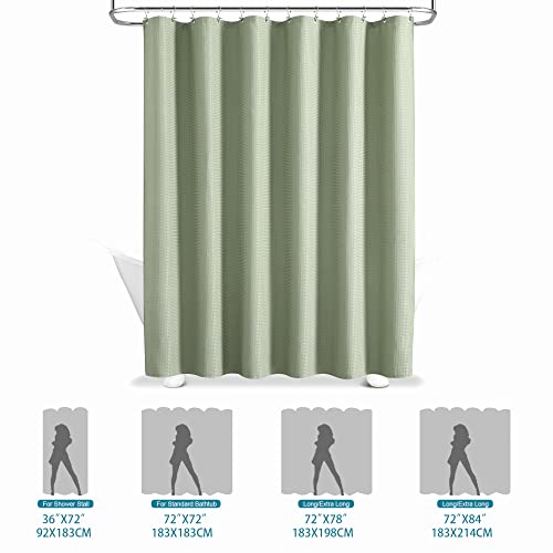 GERGELLA Sage Green Shower Curtain - Waffle Heavy Duty Fabric Shower Curtains for Bathroom, Showers, Hotel Spa Luxury Weighted Polyester Cloth Bath Curtain Set with 12 Hooks，72Wx72H,Green