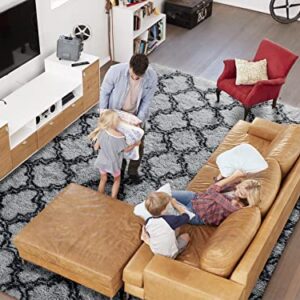 Keeko Large Fluffy Rugs, 8x10ft Fuzzy Area Rug for Living Room, Modern Geometric Plush Carpets for Bedroom, Soft Kid's Room Shaggy Rug, Nursery Room Decor Rug,Grey and Black