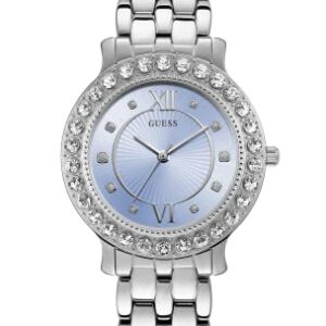 GUESS Ladies 34mm Watch - Silver Tone Bracelet Blue Dial Silver Tone Case