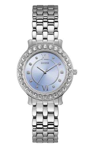 GUESS Ladies 34mm Watch - Silver Tone Bracelet Blue Dial Silver Tone Case