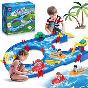 vatos water toy for kids,39pcs diy mini water park building blocks toy on table or lawn,beach, waterway playset with 2 boats, for kids in summer outdoor backyard